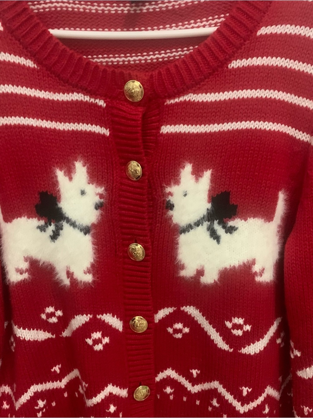 Talbots Red Scotty Dog Button Front Cardigan with Gold Buttons Fair Isle Sz Lg - Picture 5 of 6